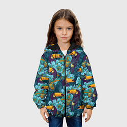 Куртка с капюшоном детская Узор цветы с туканом, цвет: 3D-черный — фото 2