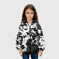 Куртка с капюшоном детская Камуфляжные пиксели чёрно белый, цвет: 3D-черный — фото 2
