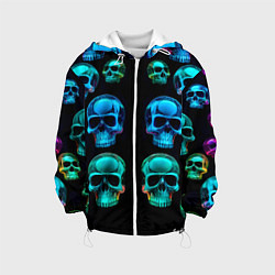 Куртка с капюшоном детская Neon skulls - ai art pattern, цвет: 3D-белый