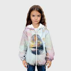 Куртка с капюшоном детская Маяк у моря на закате в отпечатке пальца, цвет: 3D-белый — фото 2