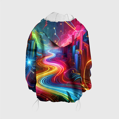 Детская куртка Неоновый город - нейроарт / 3D-Белый – фото 2