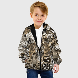 Куртка с капюшоном детская Дракон и самураи в японском стиле, цвет: 3D-черный — фото 2
