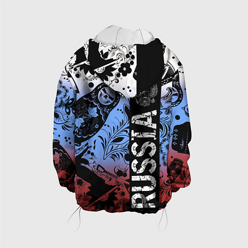 Детская куртка Герб России на фоне матрёшек балалайки и славянски / 3D-Белый – фото 2