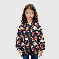 Куртка с капюшоном детская Новогодний детский паттерн с животными, цвет: 3D-черный — фото 2