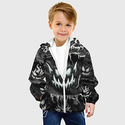 Куртка с капюшоном детская Облик монстра на пэчворк джинсах, цвет: 3D-белый — фото 2