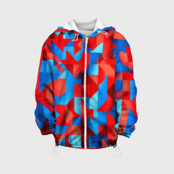 Куртка с капюшоном детская Сине красная абстракция, цвет: 3D-белый