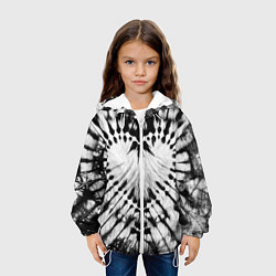 Куртка с капюшоном детская Абстрактное сердце - черно-белый тай-дай, цвет: 3D-белый — фото 2