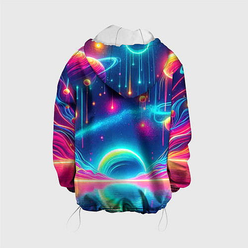 Детская куртка Неоновый космос - нейроарт фантазия / 3D-Белый – фото 2