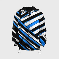 Детская куртка Бело-синие диагональные полосы на чёрном фоне
