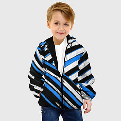 Куртка с капюшоном детская Бело-синие диагональные полосы на чёрном фоне, цвет: 3D-черный — фото 2
