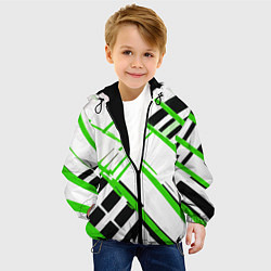 Куртка с капюшоном детская Зелёно-чёрные полосы на белом фоне, цвет: 3D-черный — фото 2