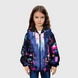 Куртка с капюшоном детская Киберпанк город розовый, цвет: 3D-черный — фото 2