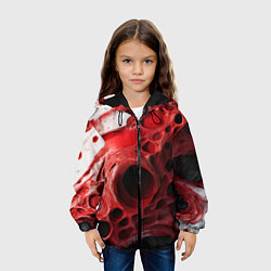 Куртка с капюшоном детская Красно-белая абстрактная структура, цвет: 3D-черный — фото 2