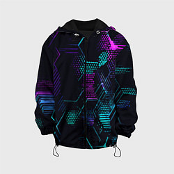 Детская куртка Розово-голубые точки и линии на чёрном фоне