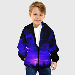 Куртка с капюшоном детская Фиолетовый апокалиптический закат, цвет: 3D-черный — фото 2