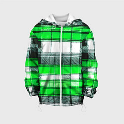 Куртка с капюшоном детская Чёрные полосы на зелёном-белом фоне, цвет: 3D-белый