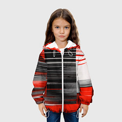 Куртка с капюшоном детская Белые вертикальные полосы на чёрно-красном фоне, цвет: 3D-белый — фото 2