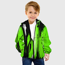 Куртка с капюшоном детская Вертикальные чёрно-белые линии на зелёном фоне, цвет: 3D-черный — фото 2