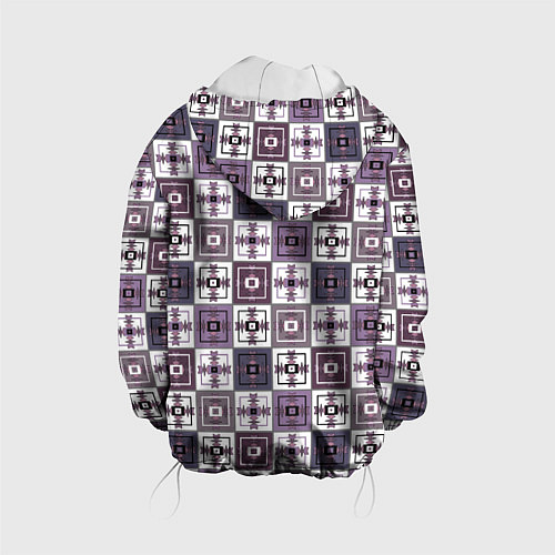 Детская куртка Серый сиреневый геометрический узор пэчворк / 3D-Белый – фото 2