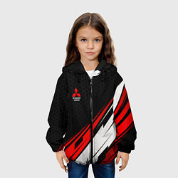 Куртка с капюшоном детская Mitsubishi - красная абстракция, цвет: 3D-черный — фото 2