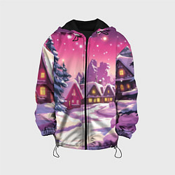 Детская куртка Новогодние домики и фиолетовый закат