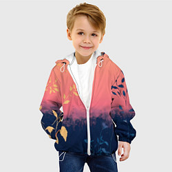 Куртка с капюшоном детская Листья на сине-розовом фоне - нейросеть, цвет: 3D-белый — фото 2