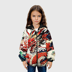 Куртка с капюшоном детская Красный дракон в японском стиле ирезуми, цвет: 3D-черный — фото 2