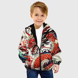 Куртка с капюшоном детская Красный дракон в японском стиле ирезуми, цвет: 3D-черный — фото 2