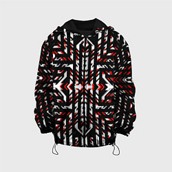 Куртка с капюшоном детская Чёрно-красные диагональные полосы на белом фоне, цвет: 3D-черный