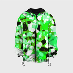 Куртка с капюшоном детская Green and white abstraction on a black background, цвет: 3D-черный
