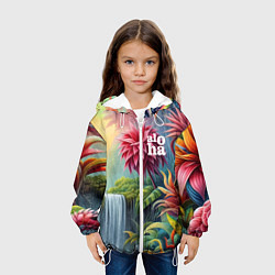 Куртка с капюшоном детская Гавайские тропические цветы - алоха, цвет: 3D-белый — фото 2