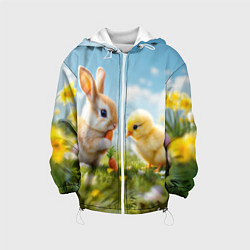 Куртка с капюшоном детская Кролик и цыпленок встречают Пасху, цвет: 3D-белый