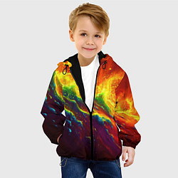 Куртка с капюшоном детская Абстрактные волны с огнем, цвет: 3D-черный — фото 2