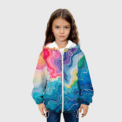 Куртка с капюшоном детская Абстрактные волны в мраморном стиле, цвет: 3D-белый — фото 2