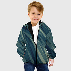 Куртка с капюшоном детская Зеленовато-синий полосы, цвет: 3D-черный — фото 2