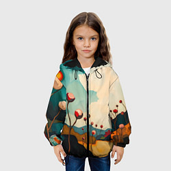 Куртка с капюшоном детская Сюрреалистичный пейзаж с цветами, цвет: 3D-черный — фото 2