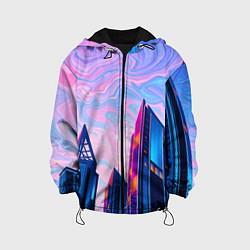 Куртка с капюшоном детская Абстракция с небоскребами, цвет: 3D-черный