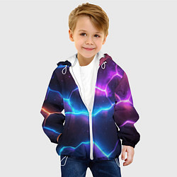 Куртка с капюшоном детская Синие и фиолетовые молнии в разломе, цвет: 3D-белый — фото 2