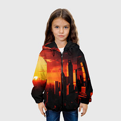 Куртка с капюшоном детская Стилизованный город оранжевый закат, цвет: 3D-черный — фото 2