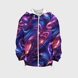 Куртка с капюшоном детская Абстрактные волны и завитки - сине-фиолетовый патт, цвет: 3D-белый