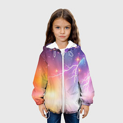 Куртка с капюшоном детская Магический фон с молниями и звездами, цвет: 3D-белый — фото 2