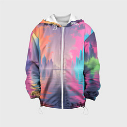 Куртка с капюшоном детская Город в розовом тумане, цвет: 3D-белый