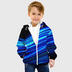 Куртка с капюшоном детская Синие неоновые линии краски, цвет: 3D-белый — фото 2