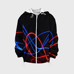 Куртка с капюшоном детская Красно синие неоновые линии на черном фоне, цвет: 3D-белый