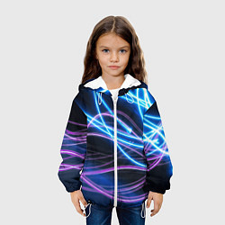 Куртка с капюшоном детская Неоновая абстракция на темном, цвет: 3D-белый — фото 2