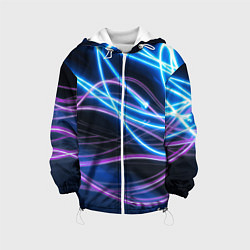 Куртка с капюшоном детская Неоновая абстракция на темном, цвет: 3D-белый
