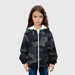 Куртка с капюшоном детская Текстура - камуфляжная синяя ткань, цвет: 3D-белый — фото 2