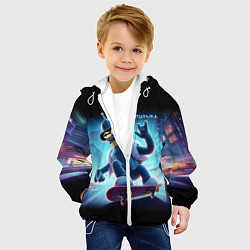 Куртка с капюшоном детская Bender is a skateboarder in neon street - ai art, цвет: 3D-белый — фото 2