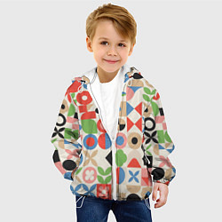 Куртка с капюшоном детская Геометрический узор с цветочными элементами - ретр, цвет: 3D-белый — фото 2