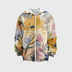 Куртка с капюшоном детская Цветы акварель, цвет: 3D-белый